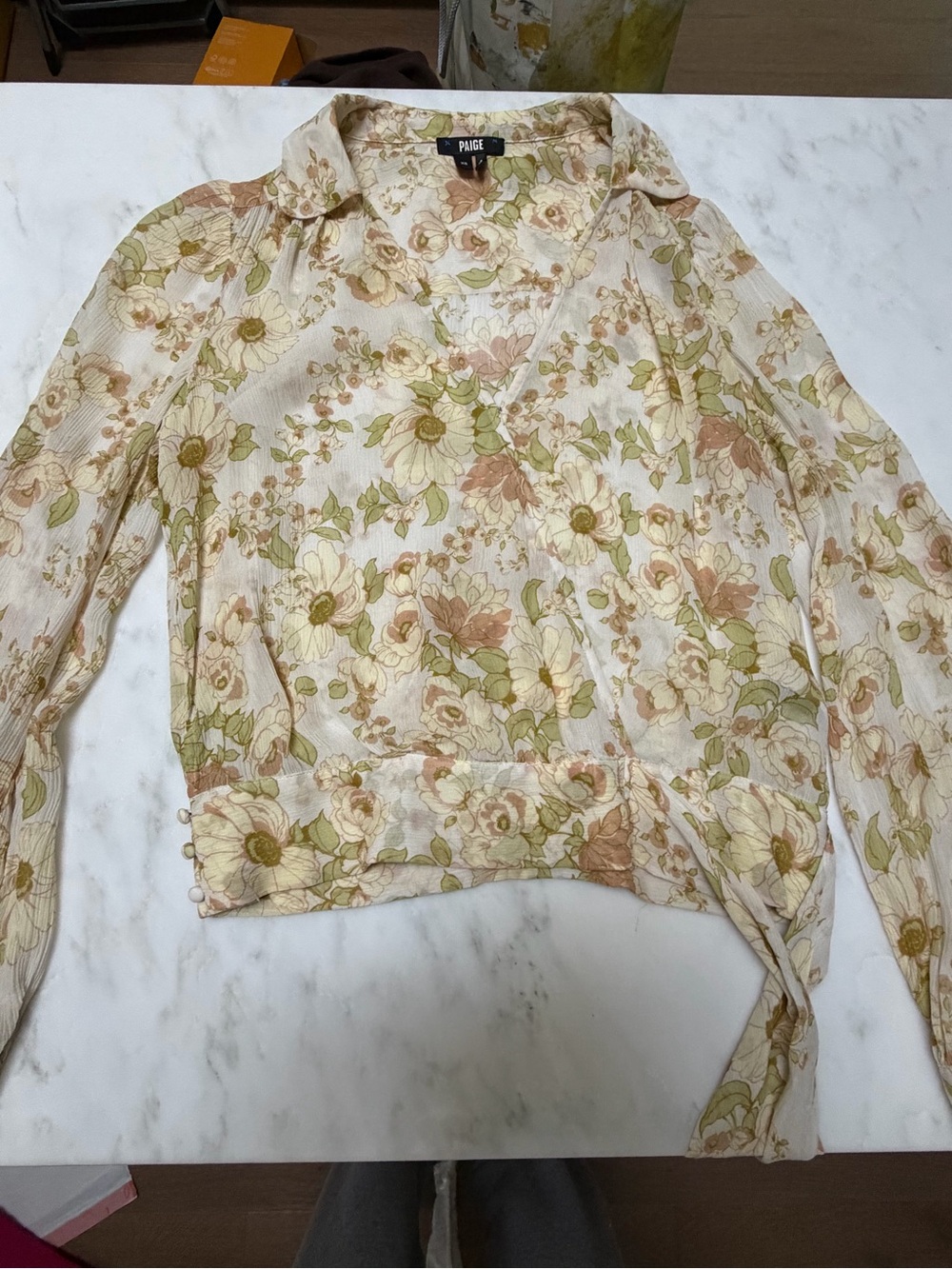 PAIGE Silk Cream Floral Wrap Top